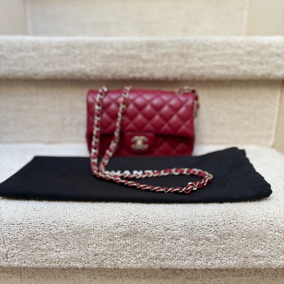 CHANEL Like New Classic Flap Mini Rectangle in Burgundy and Gold - Picture 14 of 15